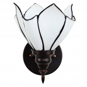 25LL-6187 Wandlamp Tiffany  23x17x19 cm  Wit Bruin Glas Metaal Muurlamp
