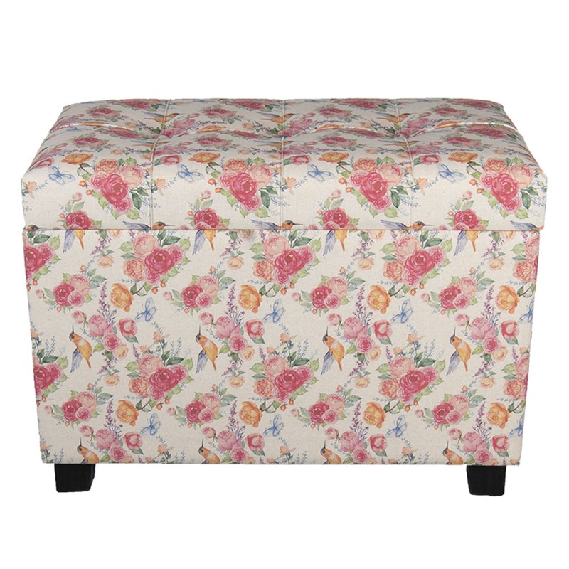 64061LM Pouf 60x36x43 cm Pink Wood Textile Rectangle Ottoman
