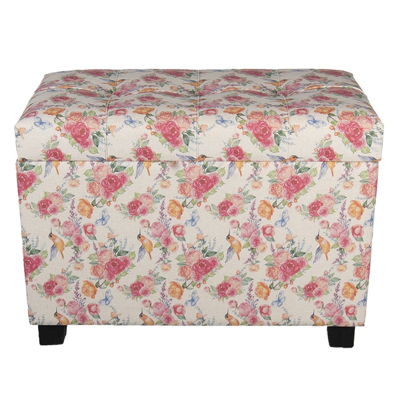 64061LM Pouf 60x36x43 cm Rosa Legno Tessuto Rettangolo Sgabello