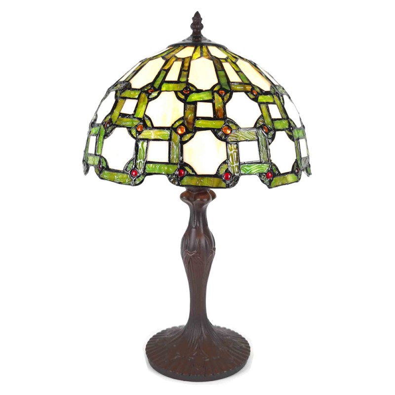 5LL-6133 Lampada da tavolo Tiffany Ø 30x49 cm  Verde Bianco  Plastica Vetro Lampada da scrivania Tiffany