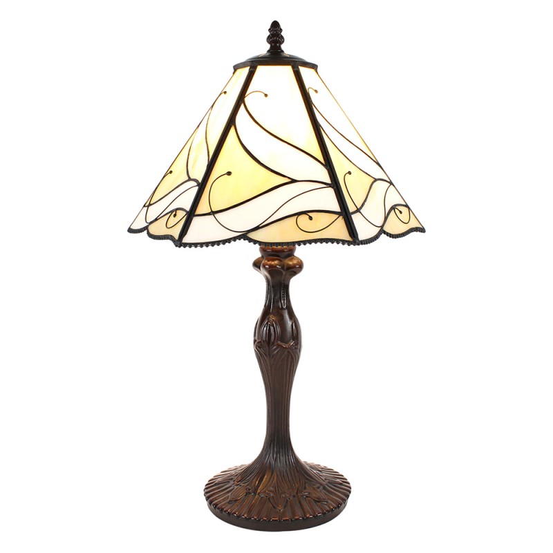 5LL-6189 Lampe de table Tiffany Ø 31x43 cm  Beige Blanc Verre Plastique Lampe de bureau Tiffany