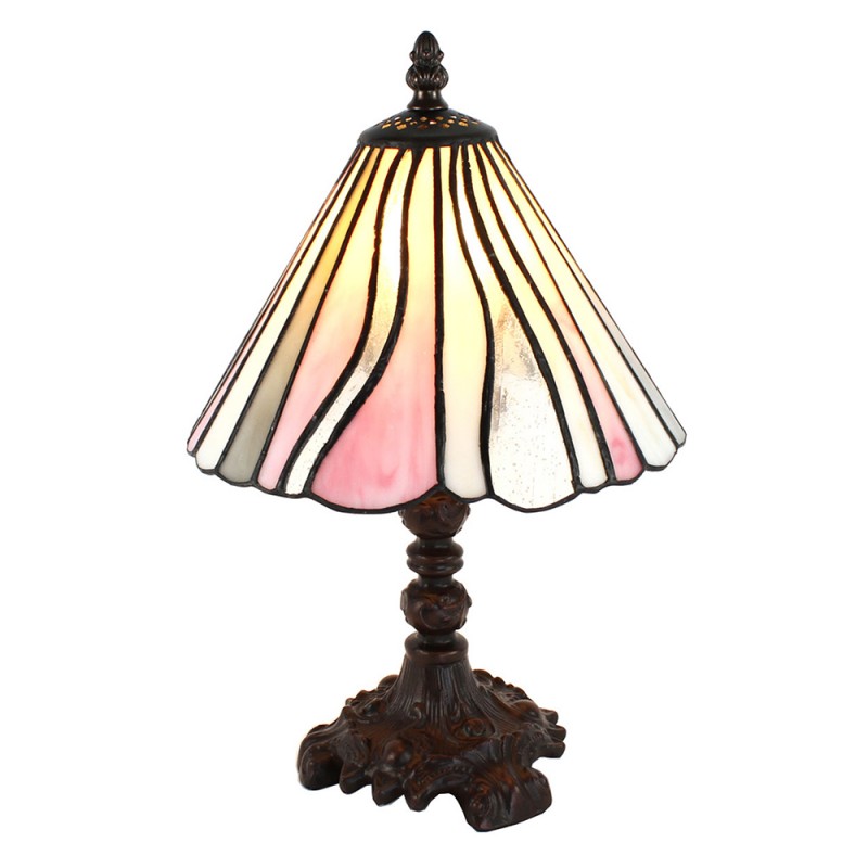 5LL-6193 Table Lamp Tiffany Ø 20x34 cm  Pink Beige Glass Plastic Desk Lamp Tiffany