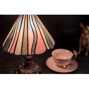 25LL-6193 Table Lamp Tiffany Ø 20x34 cm  Pink Beige Glass Plastic Desk Lamp Tiffany