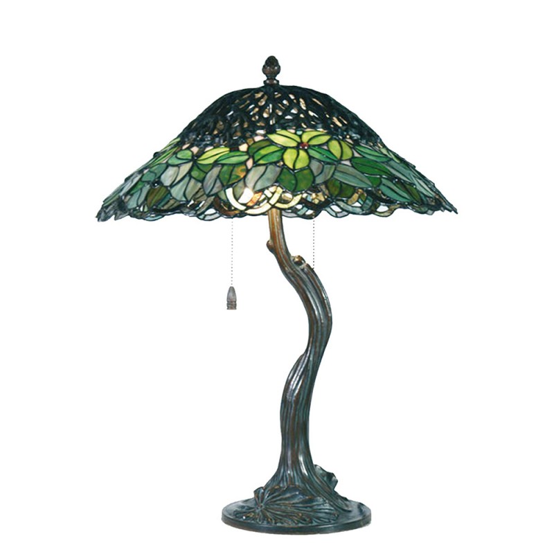 5LL-5386 Lampada da tavolo Tiffany Ø 47x58 cm  Verde Vetro Lampada da scrivania Tiffany