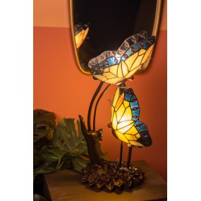 25LL-6229 Tiffany Tischlampe 24x17x47 cm  Blau Gelb Glas Kunststoff Schmetterlinge Schreibtischlampe Tiffany