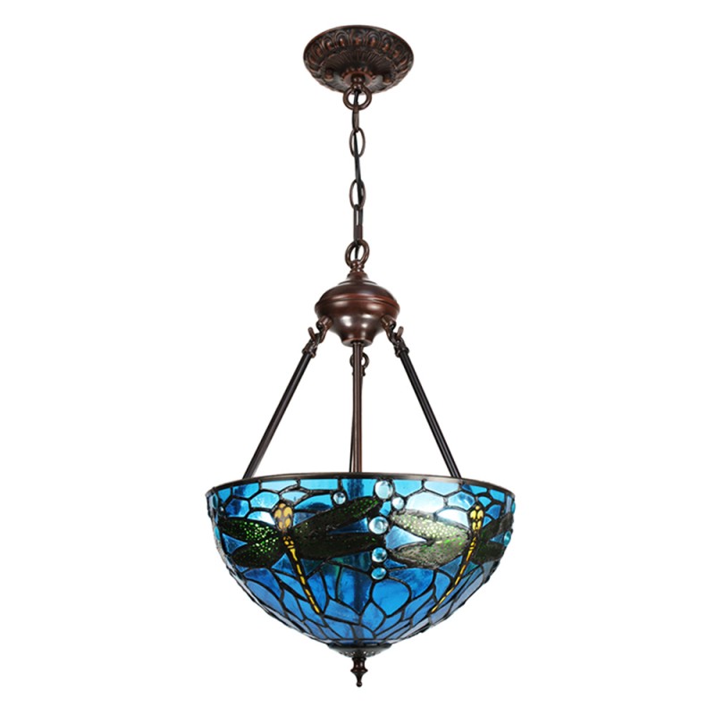 5LL-9336BL Lampes à suspension Tiffany Ø 31x155 cm  Bleu Vert Métal Verre Libellule Lampe de table à manger
