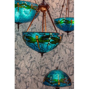 25LL-9336BL Lampada a Sospensione Tiffany Ø 31x155 cm  Blu Verde Metallo Vetro Libellula Lampada da tavolo per pranzo