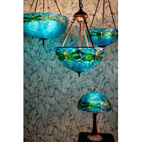 25LL-9336BL Hanglamp Tiffany  Ø 31x155 cm  Blauw Groen Metaal Glas Libelle Hanglamp Eettafel