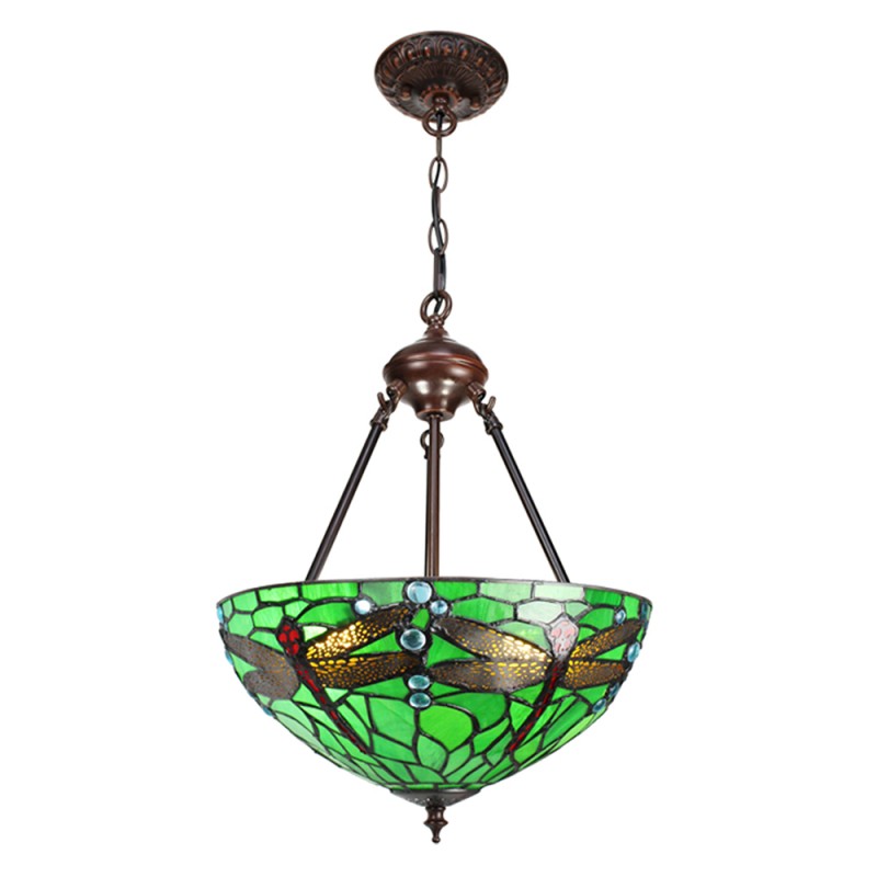 5LL-9336GR Lampes à suspension Tiffany Ø 31x155 cm  Vert Métal Verre Libellule Lampe de table à manger