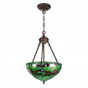 25LL-9336GR Hanglamp Tiffany  Ø 31x155 cm  Groen Metaal Glas Libelle Hanglamp Eettafel