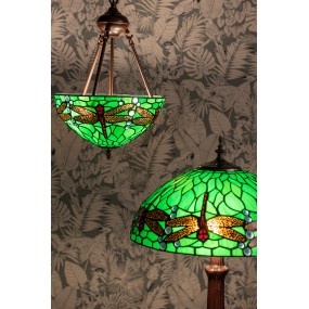 25LL-9336GR Lampada a Sospensione Tiffany Ø 31x155 cm  Verde Metallo Vetro Libellula Lampada da tavolo per pranzo