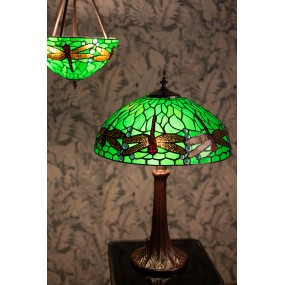 25LL-9336GR Lampada a Sospensione Tiffany Ø 31x155 cm  Verde Metallo Vetro Libellula Lampada da tavolo per pranzo