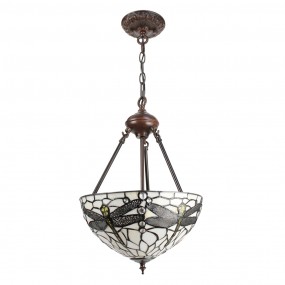 25LL-9336W Lampes à suspension Tiffany Ø 31x126 cm  Blanc Métal Verre Libellule Lampe de table à manger