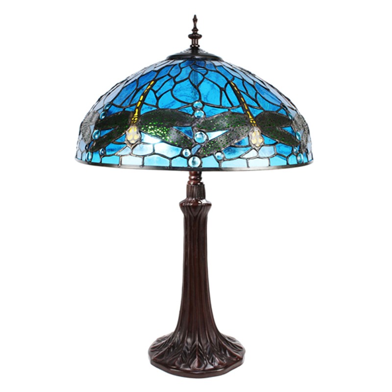 5LL-9337BL Lampada da tavolo Tiffany Ø 41x57 cm  Blu Metallo Vetro Libellula Lampada da scrivania Tiffany