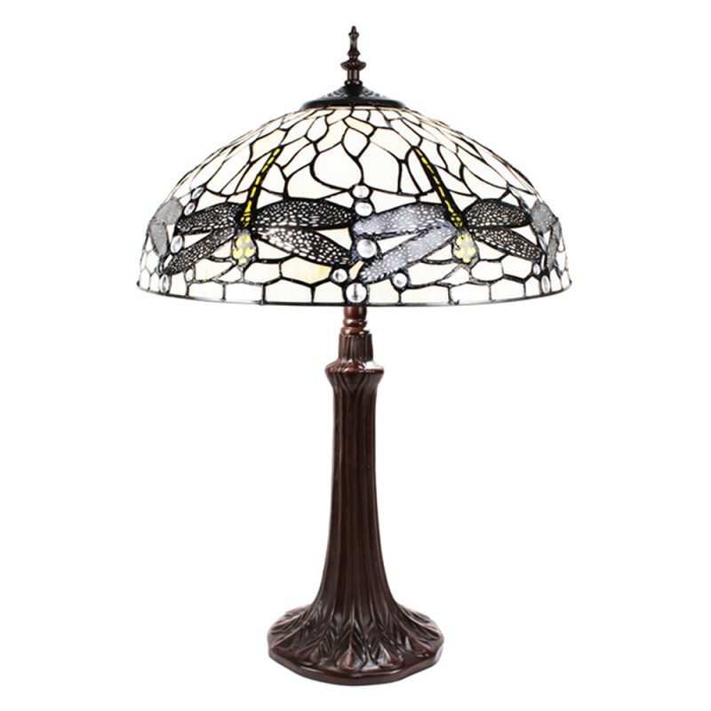 5LL-9337W Lampe de table Tiffany Ø 41x59 cm  Blanc Noir Métal Verre Libellule Lampe de bureau Tiffany