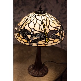 25LL-9337W Lampe de table Tiffany Ø 41x59 cm  Blanc Noir Métal Verre Libellule Lampe de bureau Tiffany