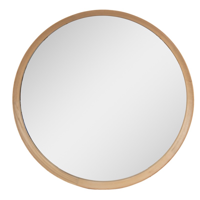 52S253 Mirror Ø 80 cm Brown Wood Round Large Mirror
