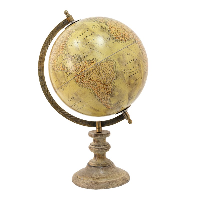 64931 Wereldbol  22x35 cm Beige Roze Hout Ijzer Globe