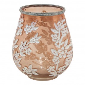 26GL3500 Tealight Holder Ø 16x19 cm White Pink Glass Flowers Round Tea-light Holder
