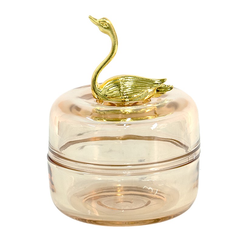 6GL3441 Glass Jar Ø 9x12 cm Orange Glass Swan Round Jar