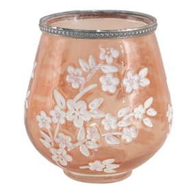 26GL3499 Tealight Holder Ø 13x14 cm Pink White Glass Metal Flowers Round Tea-light Holder