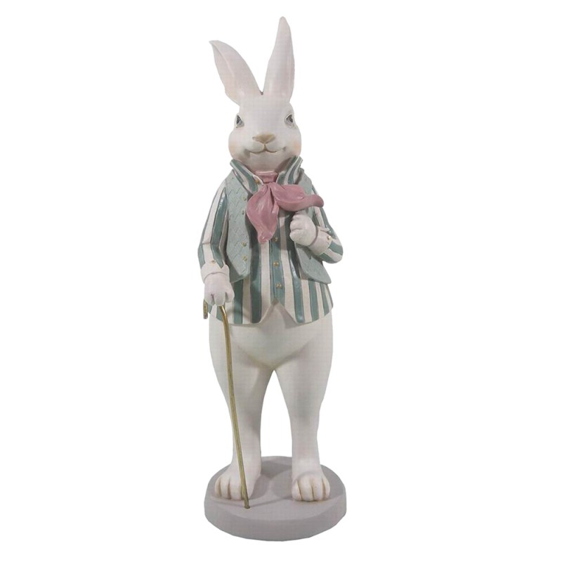 6PR3145 Figurine Rabbit 12x9x31 cm White Green Polyresin Home Accessories