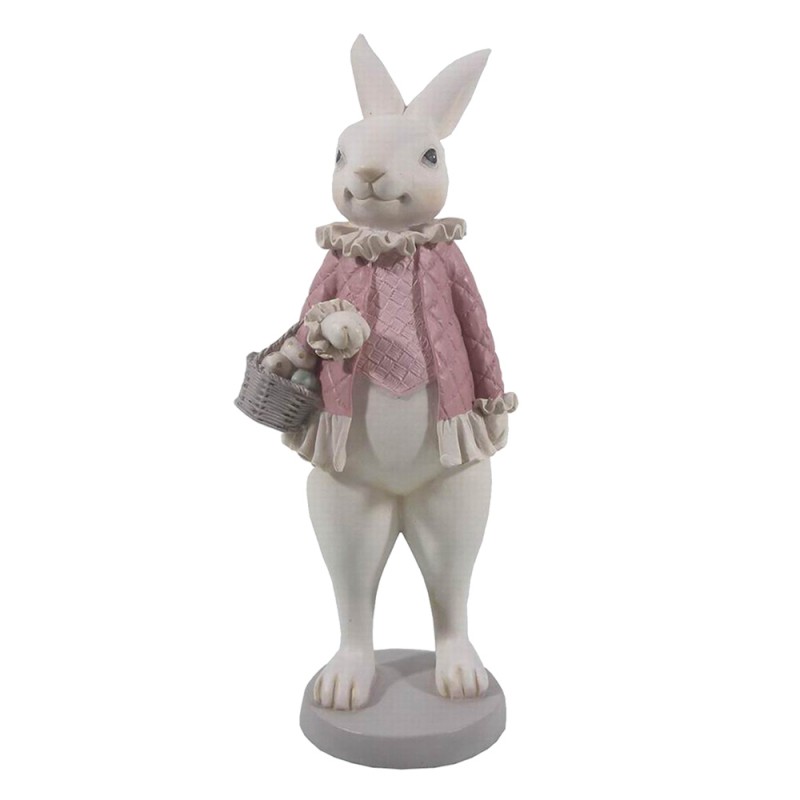6PR3148 Figurine Rabbit 10x10x25 cm White Pink Polyresin Home Accessories
