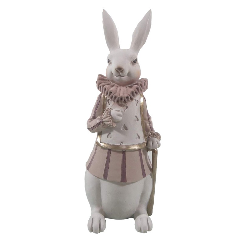 6PR3152 Figurine Rabbit 11x10x27 cm White Pink Polyresin Home Accessories