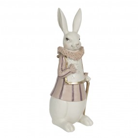 26PR3152 Figurine Rabbit 11x10x27 cm White Pink Polyresin Home Accessories