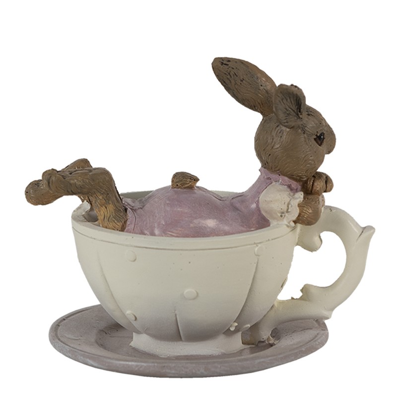 6PR3535 Figurine Rabbit 10x8x9 cm White Pink Polyresin Home Accessories