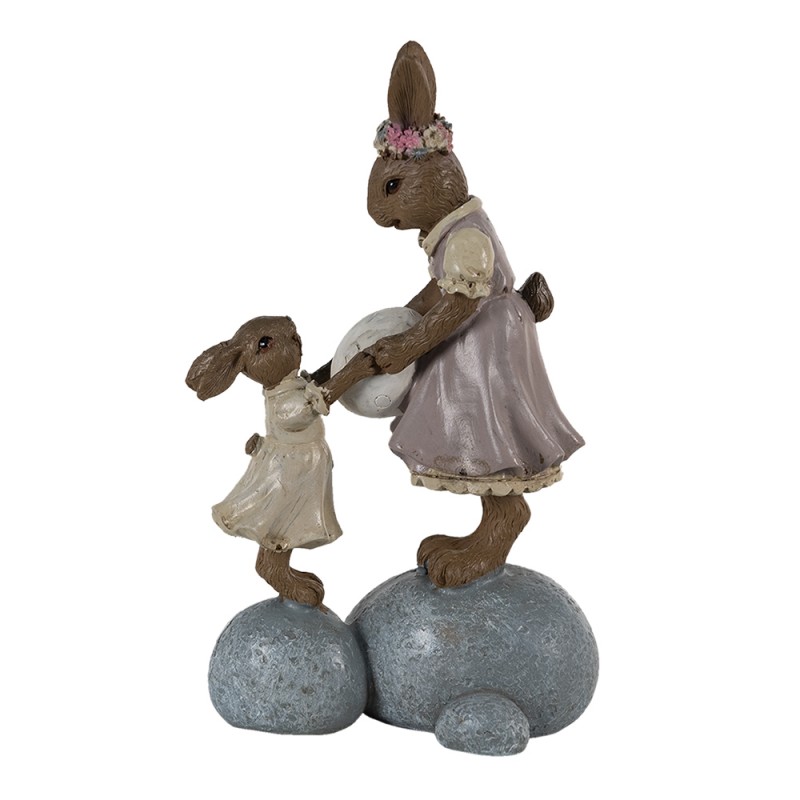 6PR3537 Figurine Rabbit 10x6x17 cm Brown Pink Polyresin Home Accessories
