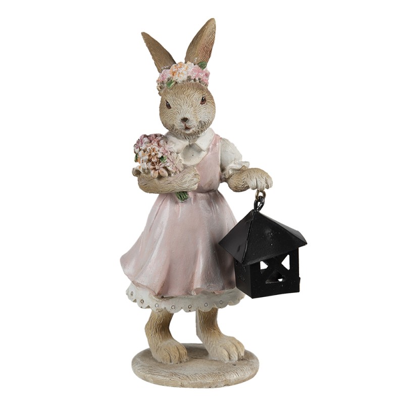 6PR3552 Figurine Rabbit 7x6x14 cm Pink Beige Polyresin Home Accessories
