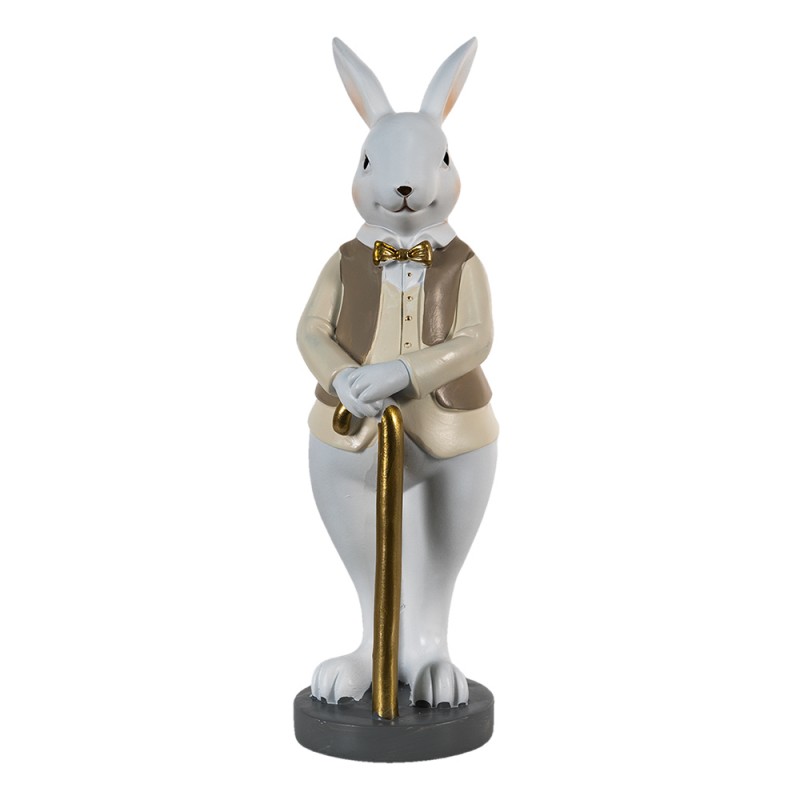 6PR3586 Figur Kaninchen 10x8x25 cm Beige Weiß Polyresin Wohnaccessoires
