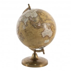 264905 Wereldbol  22x30 cm Geel Bruin Hout Metaal Globe