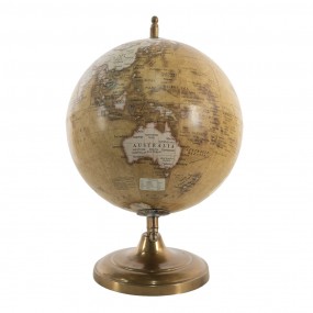 264905 Wereldbol  22x30 cm Geel Bruin Hout Metaal Globe