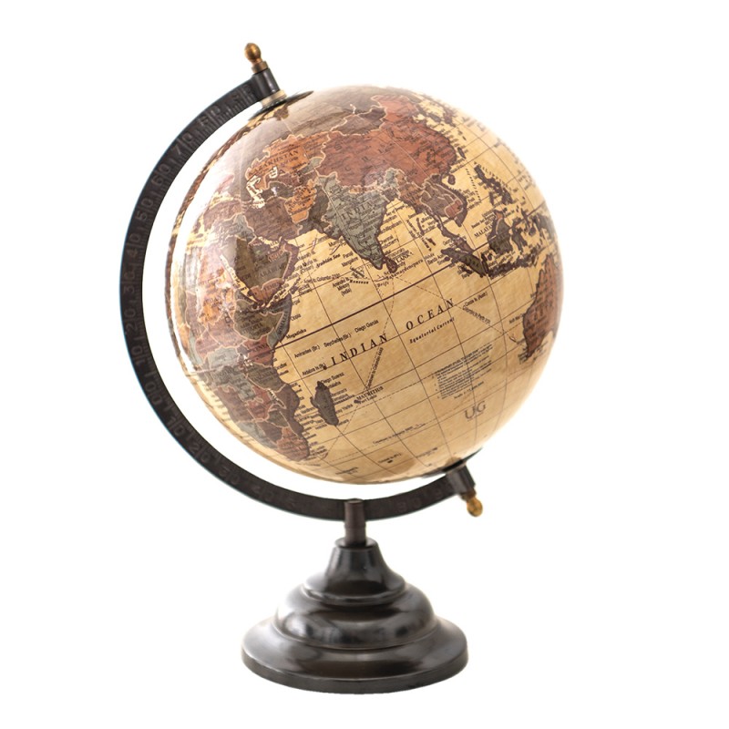 64911 Globe 22x33 cm Beige Brown Wood Metal Globus