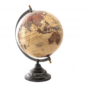 264911 Wereldbol  22x33 cm Beige Bruin Hout Metaal Globe