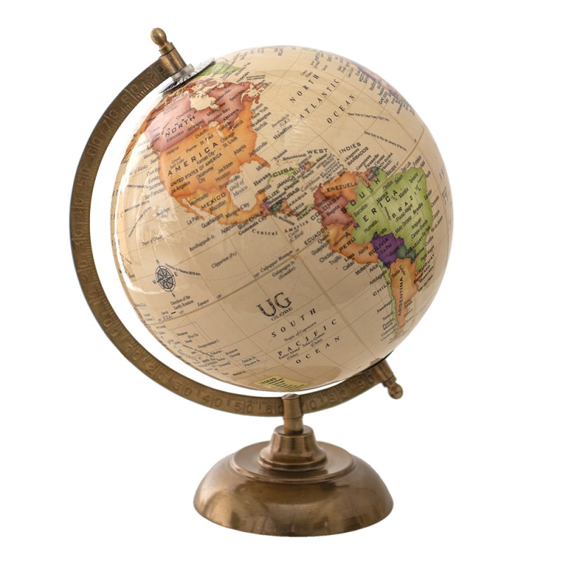 64912 Wereldbol  22x30 cm Beige Hout Metaal Globe