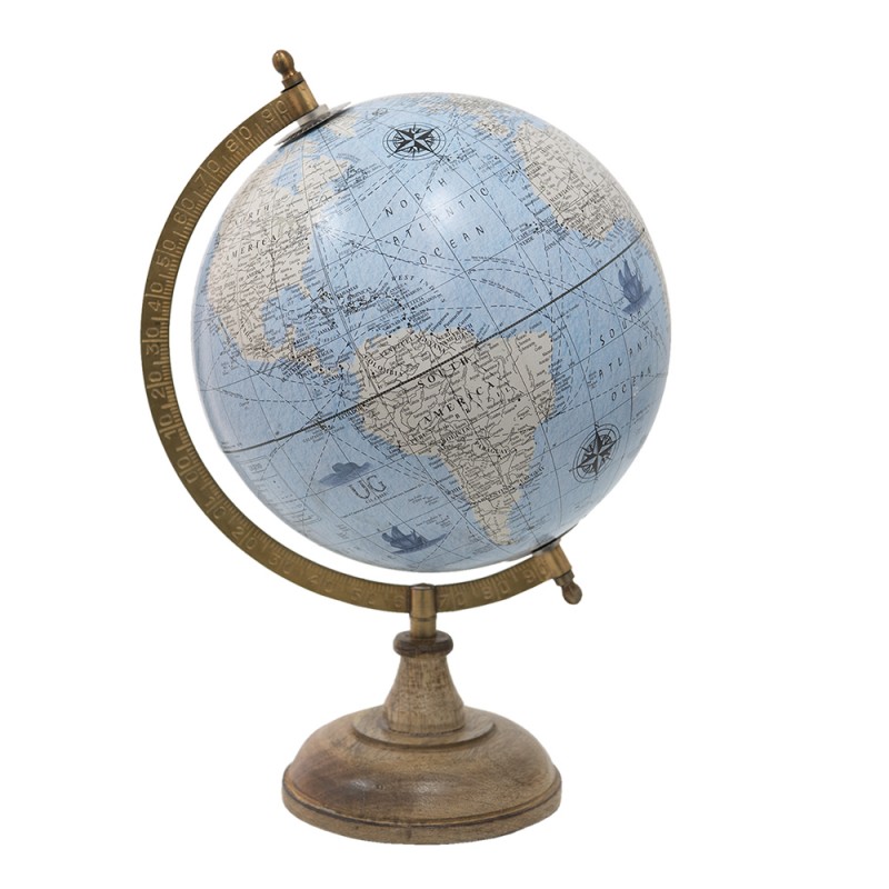 64916 Globe 22x33 cm Blue Wood Metal Globus