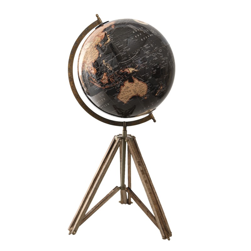 64934 Globe 31x31x67 cm Black Wood Metal Globus