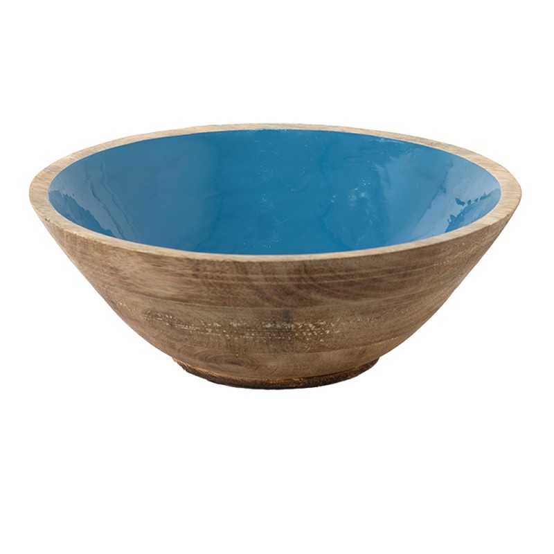 6H2168 Decorative Bowl Ø 25x10 cm Blue Brown Wood Serving Platter