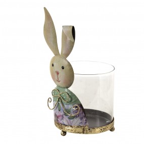 264996 Wind Light Rabbit 11x10x22 cm Beige Green Metal Glass Candlestick