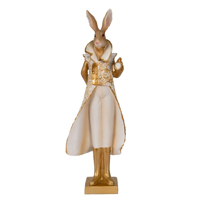 6PR3602 Statuetta Coniglio 11x8x33 cm Color oro Bianco Poliresina Accessori per la casa