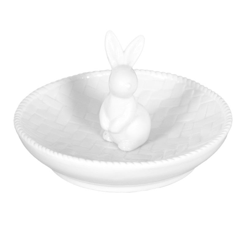 6CE1430 Bowl Rabbit 13x13x9 cm White Ceramic Jewellery Holder