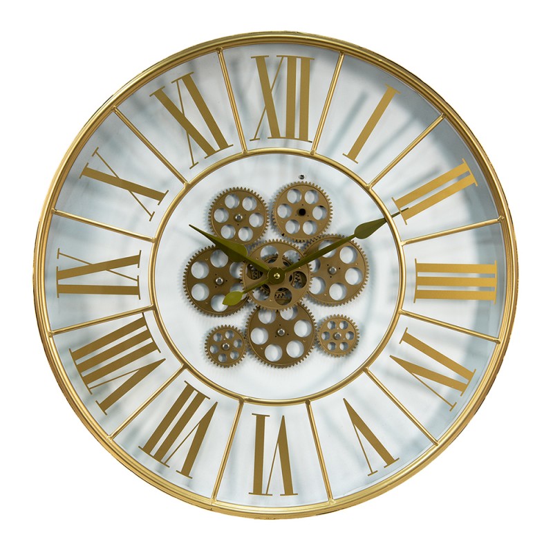 5KL0208 Wall Clock Ø 60 cm Gold colored MDF Iron Round Hanging Clock