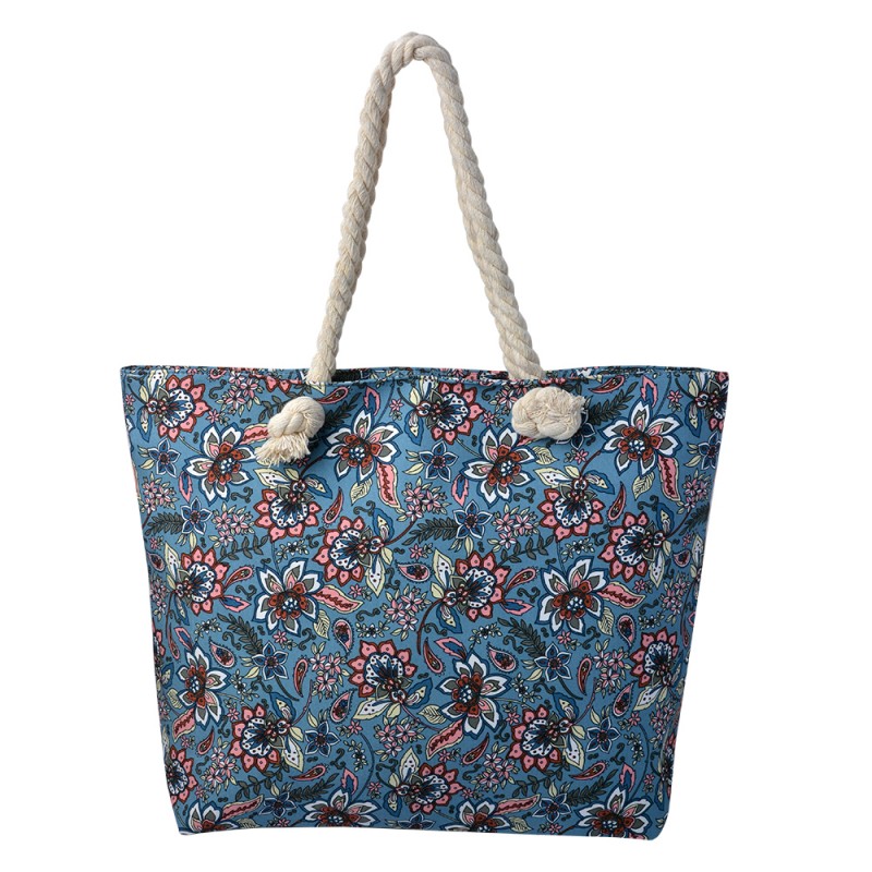 JZBG0264GR Beach Bag 43x33 cm Blue Polyester Flowers Women's Handbag
