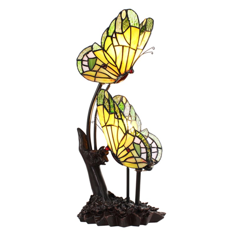 5LL-6230 Tiffany Tischlampe Schmetterling 24x17x47 cm Gelb Glas Schreibtischlampe Tiffany