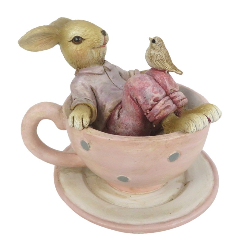 6PR3328 Figurine Rabbit 10x8x8 cm Brown Pink Polyresin Home Accessories