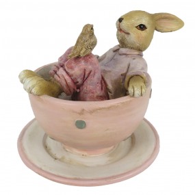 26PR3328 Figurine Rabbit 10x8x8 cm Brown Pink Polyresin Home Accessories