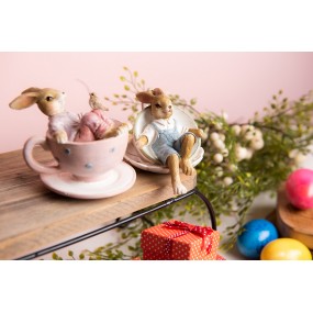 26PR3328 Figurine Rabbit 10x8x8 cm Brown Pink Polyresin Home Accessories